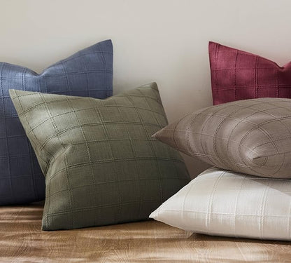 ZeeMart Linen Checked Throw Pillow Covers Set of 2, 24x24 Inch Allover Grid - Image 5