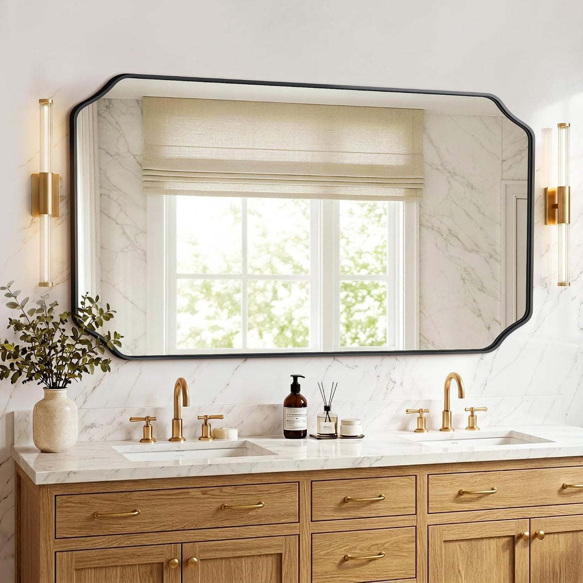 vanity bathroom mirror for over sink, 50"x30", black, main product view