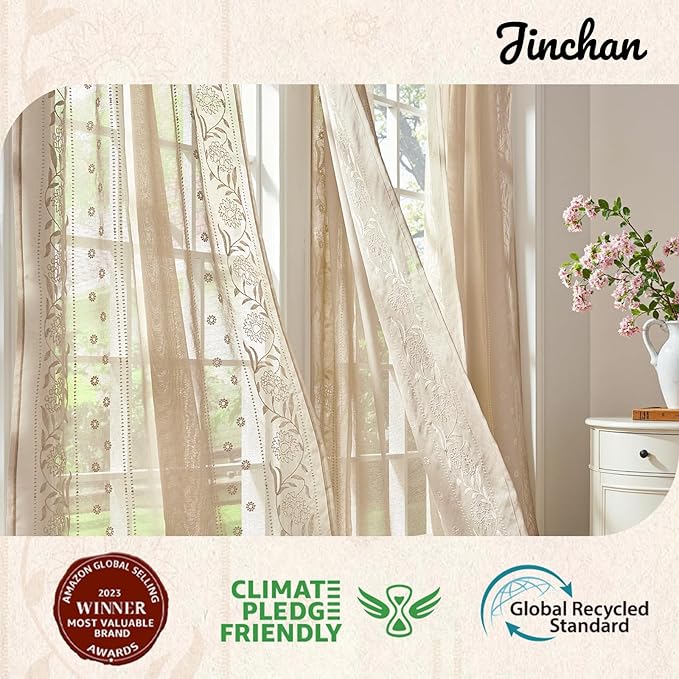 jinchan Winslow Sheer Curtains 63 Inch Length - Image 2