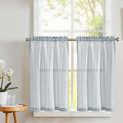 Vangao Stripe Farmhouse Kitchen Curtains 36 Inch Length Linen Cafe Curtains by Vangao