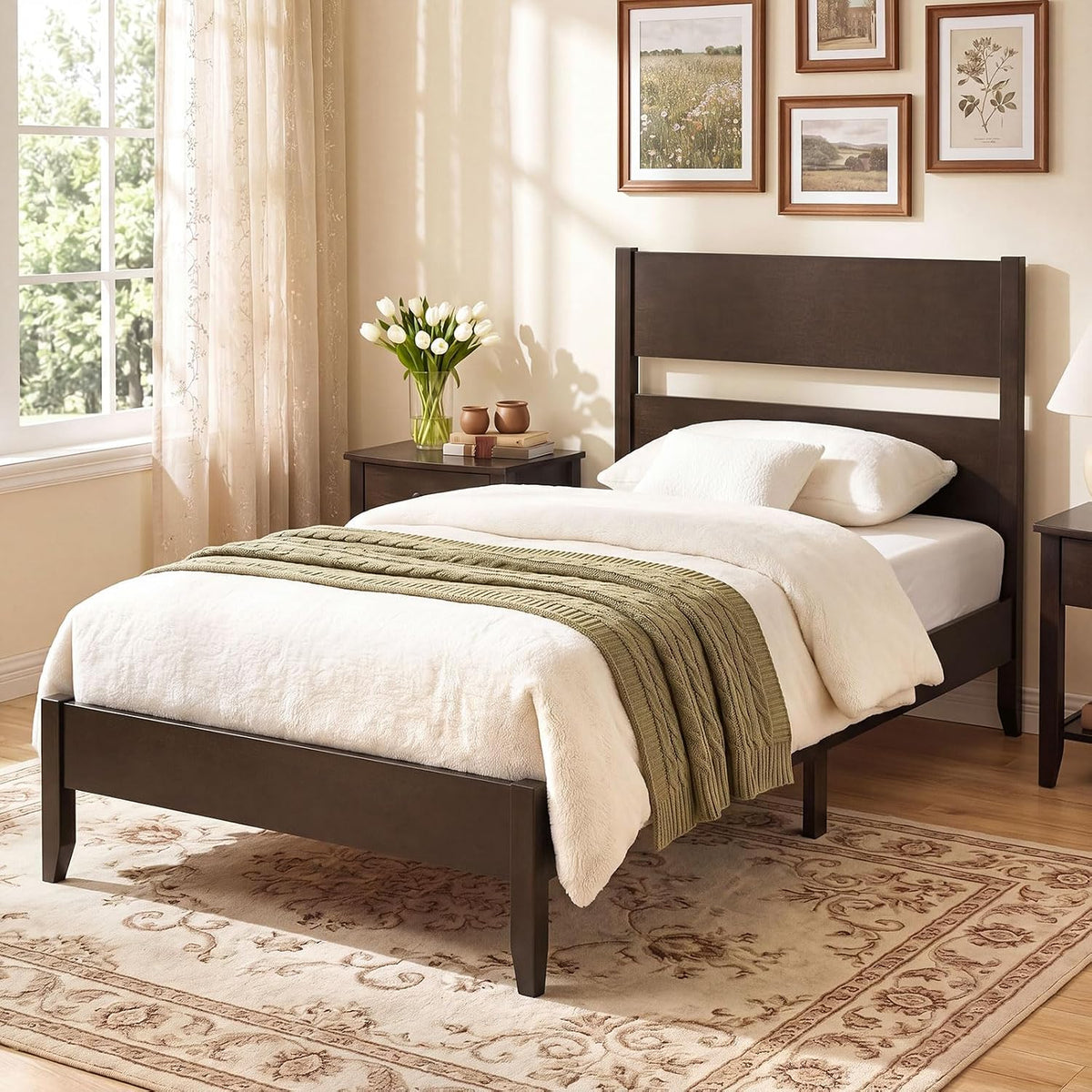 giantex twin size wooden bed frame with slatted, main product view