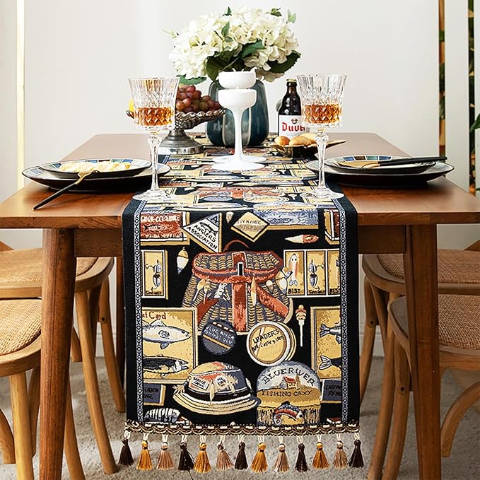 13×72 Inch Table Runner, Retro-Luxury Tassels Series by Unknown