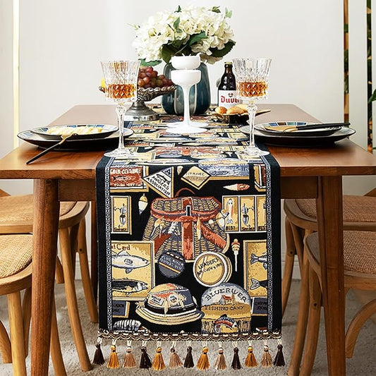 13×72 Inch Table Runner, Retro-Luxury Tassels Series by Unknown