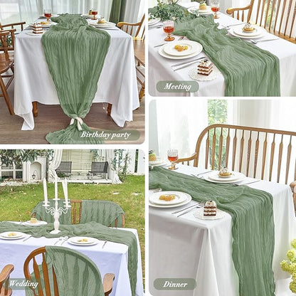 IVAPUPU 8 Pcs Cheesecloth Table Runner - 10ft Sage Green Boho Gauze Cheese - Image 6