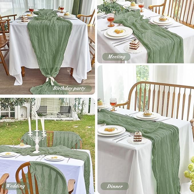 IVAPUPU 4 Pcs Cheesecloth Table Runner - 10ft Sage Green Boho Gauze Cheese - Image 6