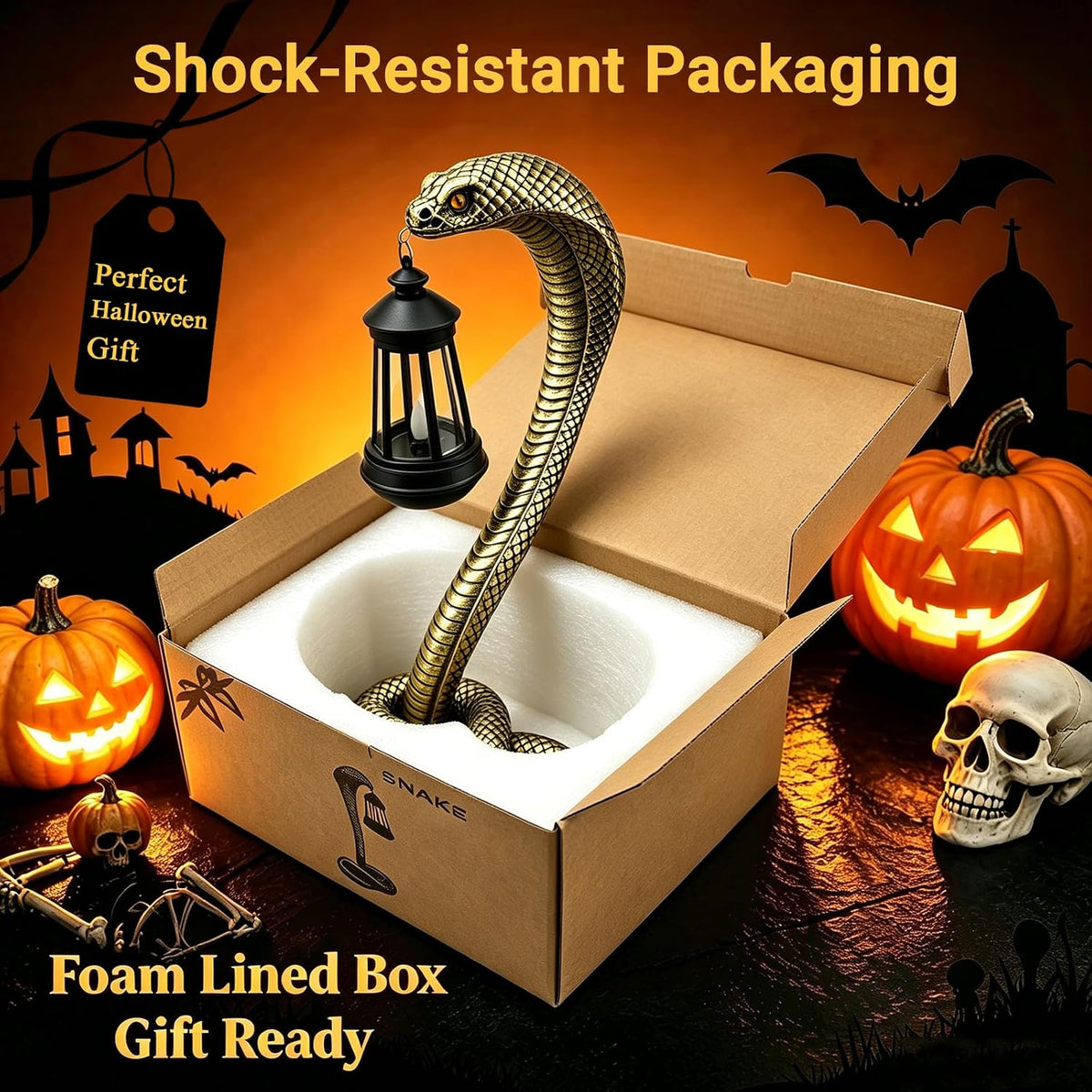 Halloween Decor Solar Snake Garden Statue,19.89'' Snake for Yard Lawn Garden Patio Scary Halloween Decorations,Indoor Haunted House Prop and Home Party Decor