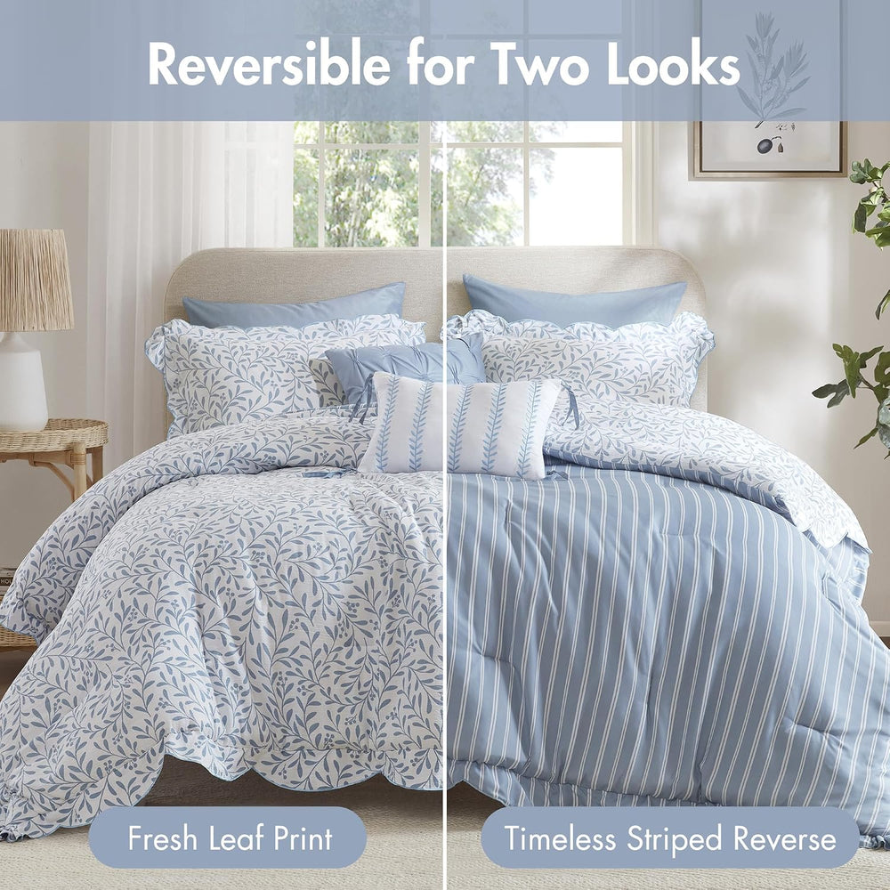 Madison Park Blue Floral Comforter Set King, 5PC Reversible Bedding Set