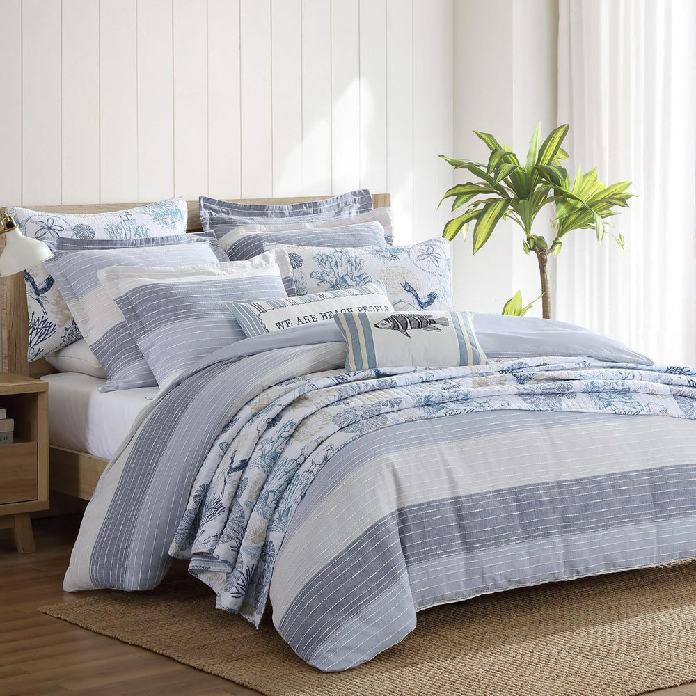 Levtex Home Sand Stripes Blue King Duvet Cover Set (106x94in) with 2 Pillowca...