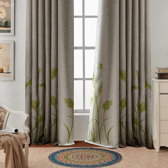 Melodieux Wheat Embroidery Linen Textured Curtain - Image 2