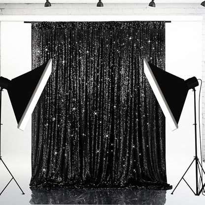Eternal Beauty Black Sequin Backdrop, 7x7 Ft Halloween Glitter Background Curtains for Shimmer Photography Party Wedding Birthday Back Drop Decor
