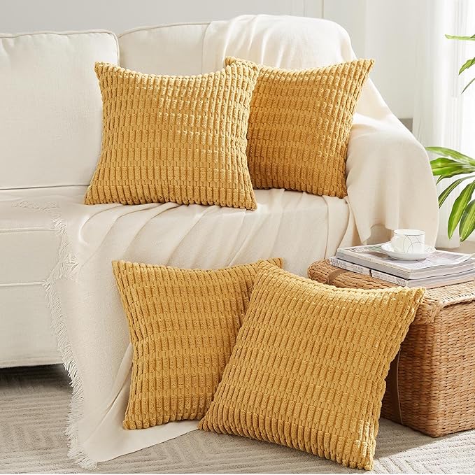 Fancy Homi 4 Packs Mustard Yellow Decorative Throw Pillow Covers 20x20 Inch by Fancy+Homi