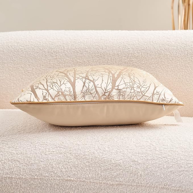Avigers 12 x 20 Inch Rectangle Beige Brown Gold Tree Branch Embroidery Cushion - Image 4