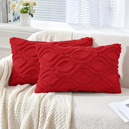 MIULEE Christmas Red Throw Pillow Covers 12x20 Inch, Soft Winter Plush Faux by MIULEE