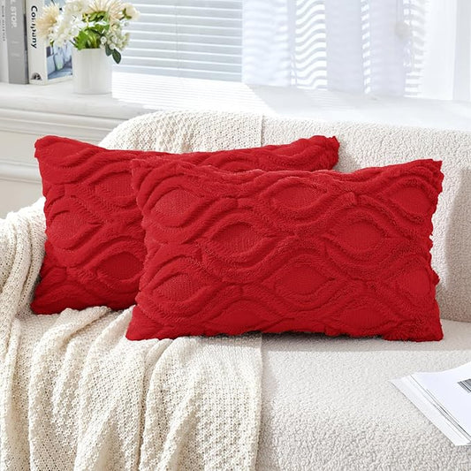 MIULEE Christmas Red Throw Pillow Covers 12x20 Inch, Soft Winter Plush Faux by MIULEE