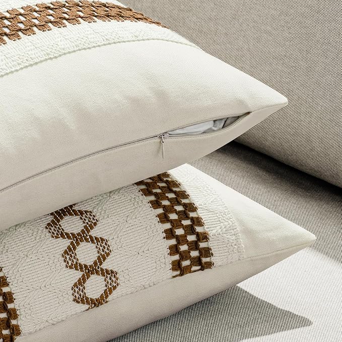 MIULEE Set of 2 Coco Brown Boho Decorative Pillow Covers 18x18 Inch Farmhouse - Image 5