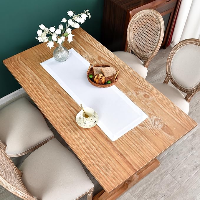 NEWISHER Farmhouse Rustic Table Runner Solid White Rectangular Table Runners - Image 2
