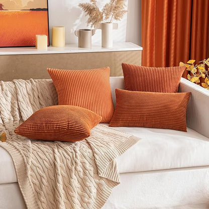 MIULEE Pack of 2 Rust Pillow Covers 12x20 Inch Soft Boho Striped Corduroy Throw - Image 7