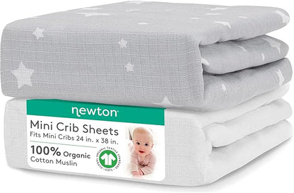 Newton Baby Fitted Mini Crib Sheets | Organic Muslin Cotton, Breathable & Soft by newton