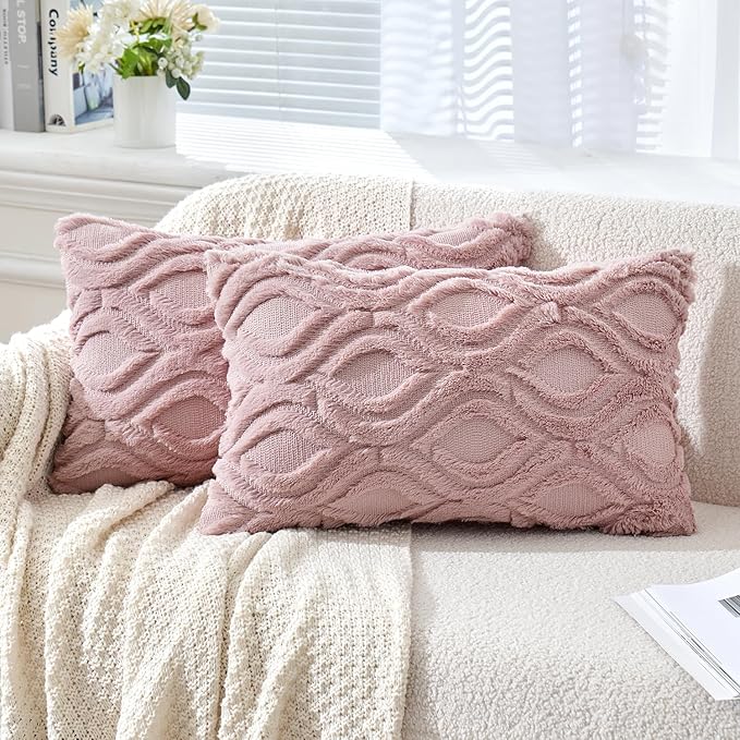 MIULEE Blush Pink Valentines Throw Pillow Covers 12x20 Inch, Soft Spring Plush by MIULEE