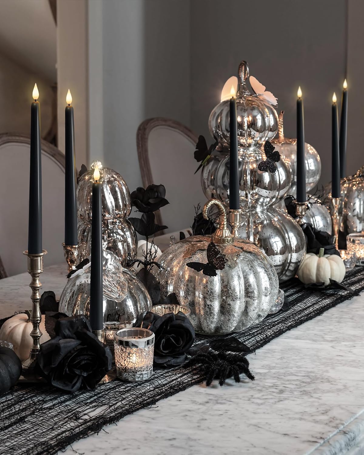 Homemory 12 Pcs Black Flameless Taper Candles Flickering, NO Remote, 11 Inches Taper Candles Battery Operated, Realistic Electric LED Candlesticks Made of Plastic for Halloween Party Home Decor