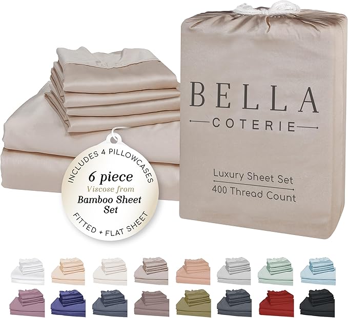 Bella Coterie 6 Piece Luxury Bamboo Viscose Split Top King Size Sheet Set | 34" by BC