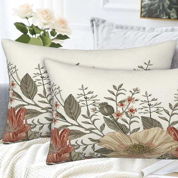 Vintage Poppy Flowers Throw Pillow Covers Set of 2 Blooming Flowers Pillow - Image 4