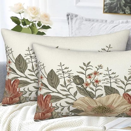 Vintage Poppy Flowers Throw Pillow Covers Set of 2 Blooming Flowers Pillow - Image 4