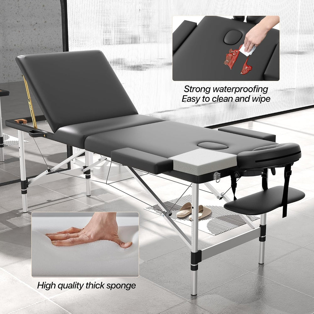 HENGJIANYI Massage Table,Portable 3Section Foldable Aluminum Lash Bed,Black
