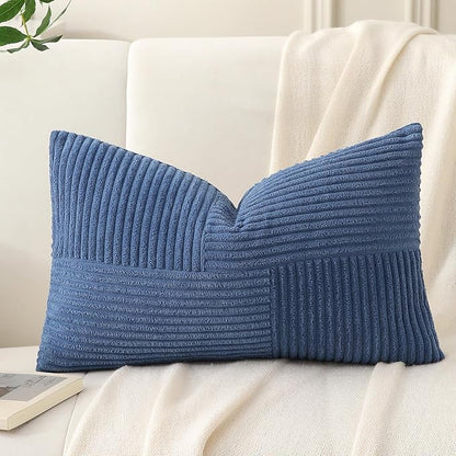 Denim Blue Lumbar Throw Pillow Covers 12x20 inch, Farmhouse Home Decor - Image 6