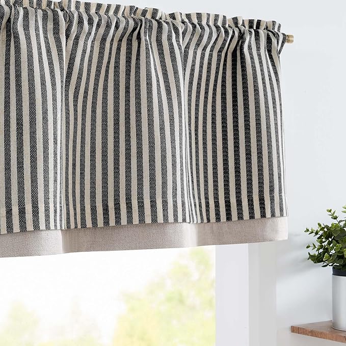 jinchan Linen Stripe Curtain Double Layer Valance by JINCHAN