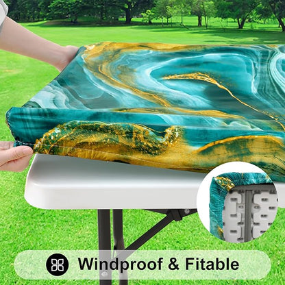 Smiry Rectangle Picnic Tablecloth, Waterproof Elastic Fitted Table Covers - Image 2