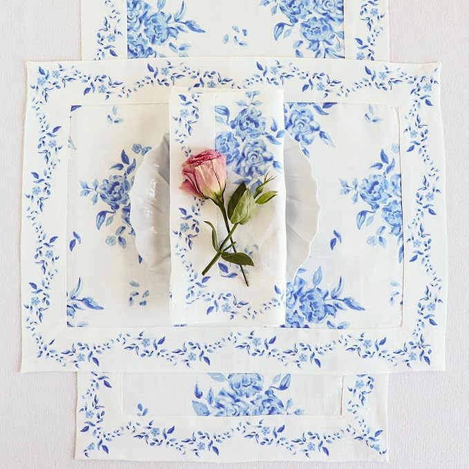 Solino Home Blue Floral Print Table Runner 120 Inches Long - Image 9