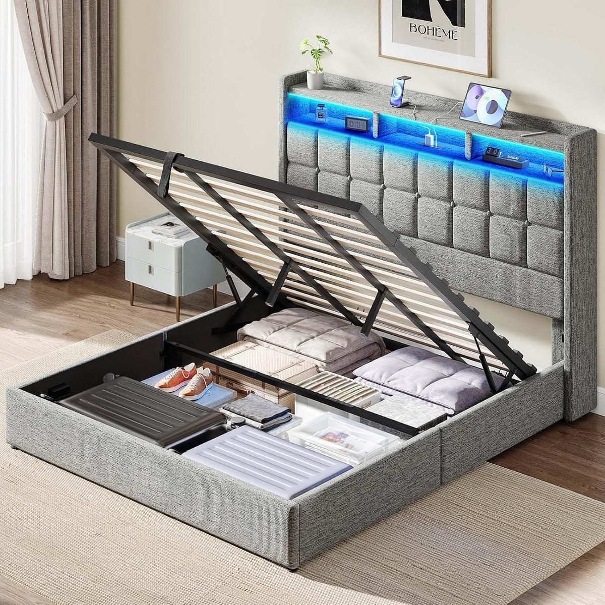 driftalia upholstered king size bed frame with lift, main product view