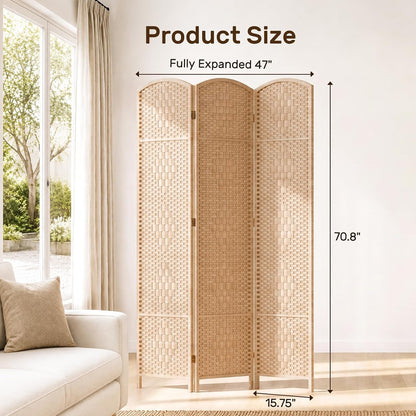 teakmama room divider,folding privacy screen,3 panel wall divider,natural shown in use
