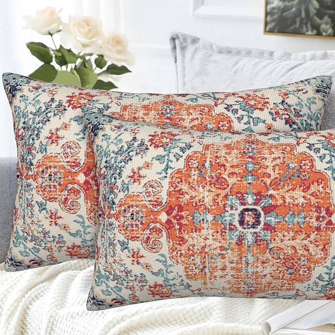 Throw Pillow Covers Boho Orange Pillow Covers 20x12 Inch Set of 2 Rug Boho - Image 4