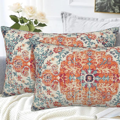 Throw Pillow Covers Boho Orange Pillow Covers 20x12 Inch Set of 2 Rug Boho - Image 4