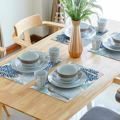 Giwawa Ocean Coral Placemats Set of 4 Summer Blue White Coral Reef Linen Table - Image 7