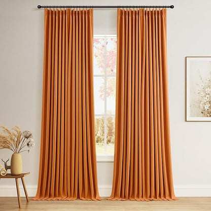 Pinch Pleated Linen 100% Blackout Curtains 108 Inch Long Floor to Ceiling by Joywell