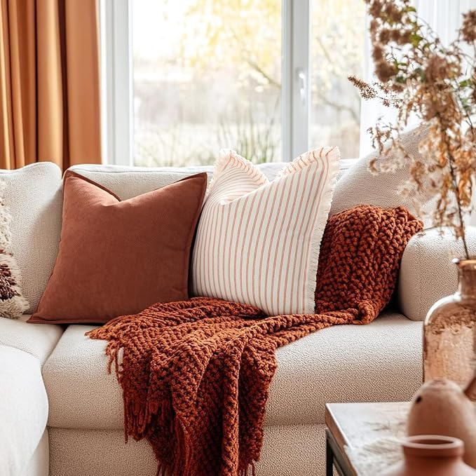 ZWJD Throw Rust Pillow Covers 22x22 Set of 2 Chenille Fall Pillow Covers - Image 2