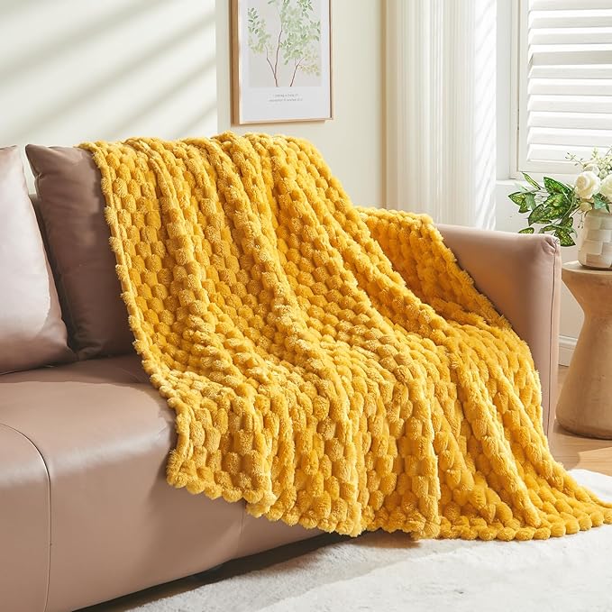 NEWCOSPLAY Super Soft Twin Blanket Mustard Yellow Premium Silky Flannel Fleece - Image 8