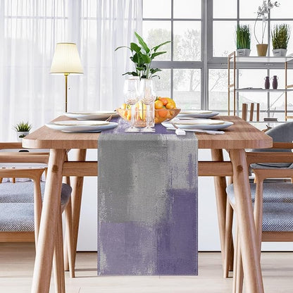 Emvency Farmhouse Table Runner, Vintage Purple Grey Abstract Art Painting - Image 5