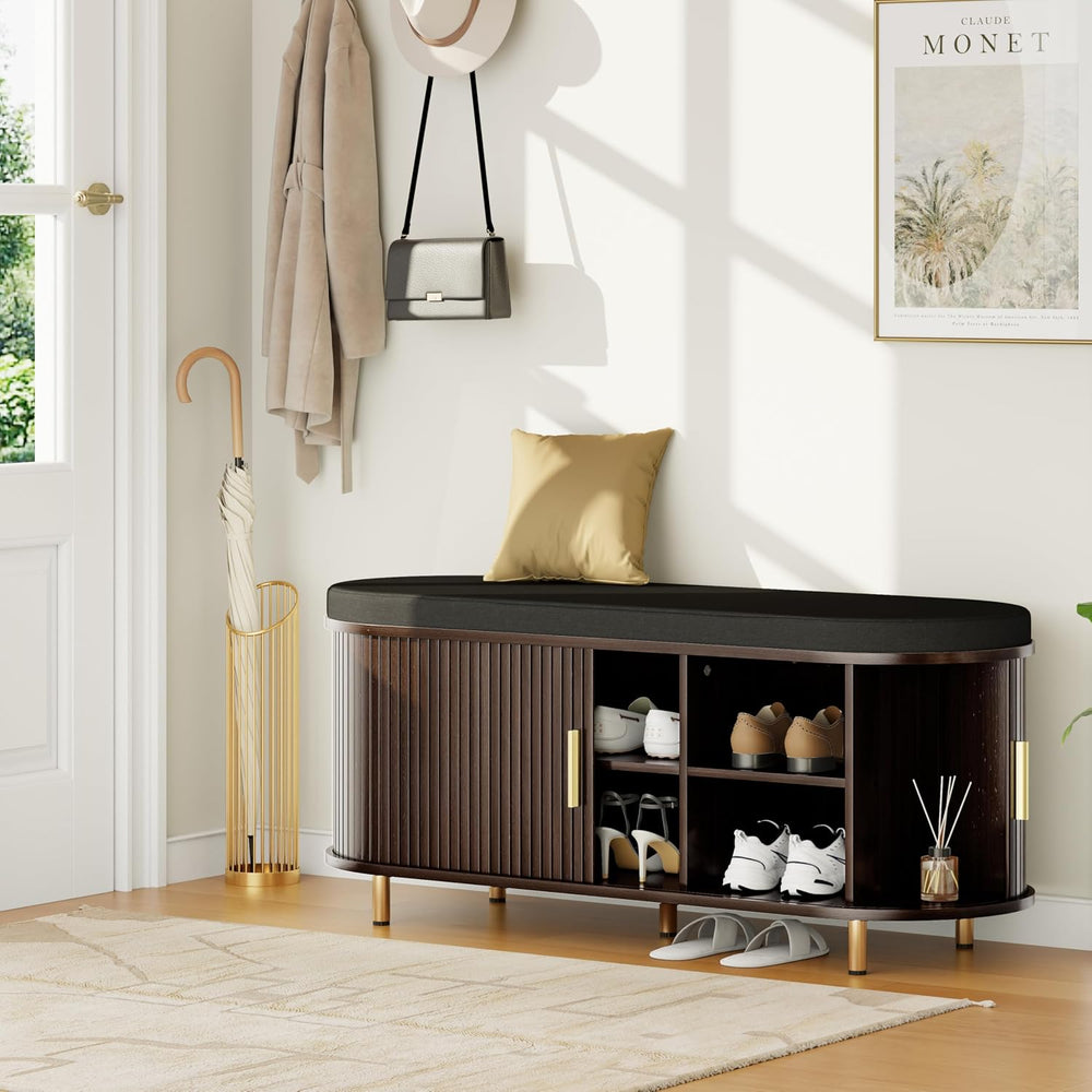DHH 2-Tier Storage Bench,Wide Shoe Bench with Thickened Padded Seat Cushion, ...