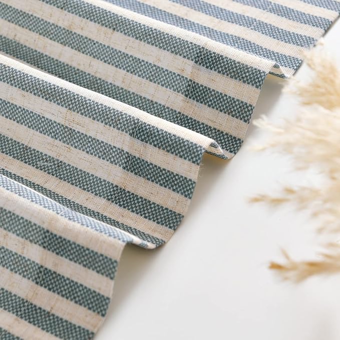 jinchan Tie Up Linen Textured Striped Bow Tie Curtain - Image 6