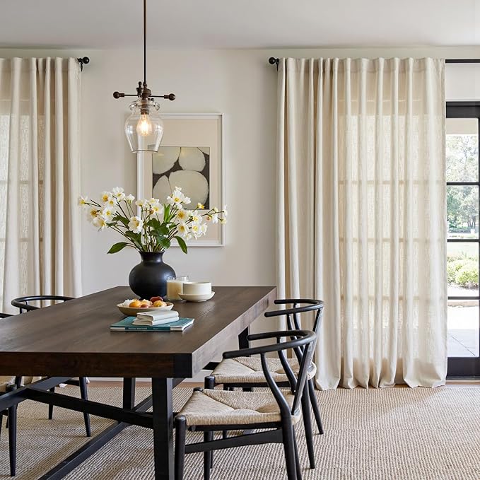 jinchan Beige Linen Blend Curtain 90 Inches Length 1 Panel - Image 2