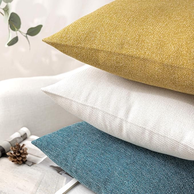 Phantoscope Pack of 2 Farmhouse Throw Pillow Covers Button Vintage Linen - Image 4
