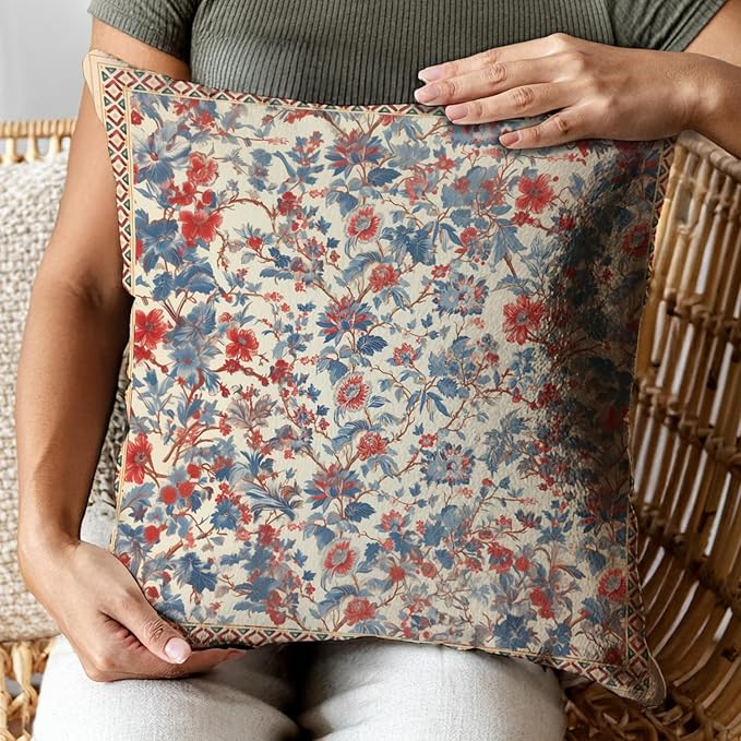 Bohemian Pillow Covers | Vintage Floral & Carpet Design | Double Sided Blue - Image 5