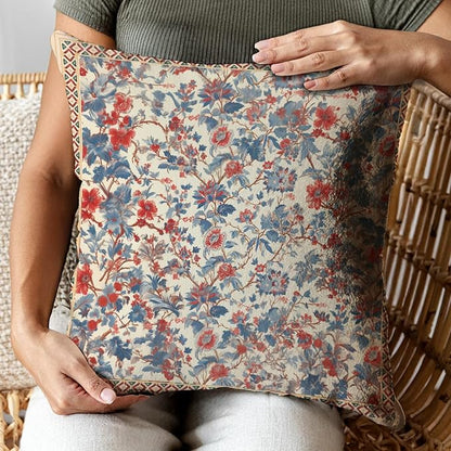 Bohemian Pillow Covers | Vintage Floral & Carpet Design | Double Sided Blue - Image 5
