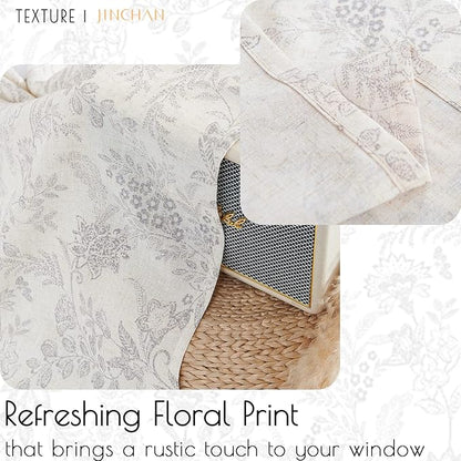 jinchan Linen Valance Curtain Farmhouse Grey Floral Printed Small Window Curtain - Image 8