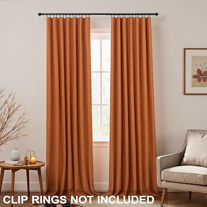 KOUFALL Retro Curtains 90 Inches Long Blackout Linen Dark Orange MCM Mid - Image 3