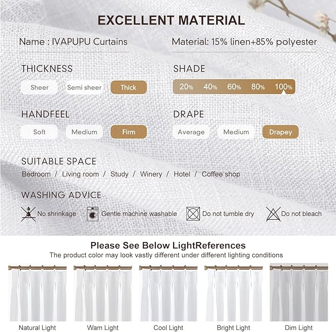 IVAPUPU Linen Pinch Pleated Full Blackout Curtains - Image 9